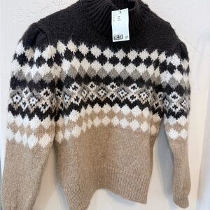 H&M Women's Patterned Sweater - Brown, Cream and Tan